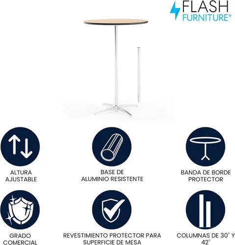 Vista 4 de Mesa de cóctel Flash Furniture redonda de madera con columnas de 30 y 42 pulgadas, Negro