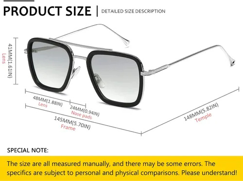 Vista 6 de SHEEN KELLY Trendy Square Pilot Sunglasses Men Women Vintage Rectangular Metal Frame Shades Eye Glasses Tony Stark