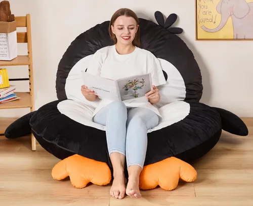 Vista 10 de Hobestluk Puf - Cojín de suelo para puf, puf para adultos, tumbona para sala de estar, dormitorio o sala de juegos (negro, mediano, pingüino)