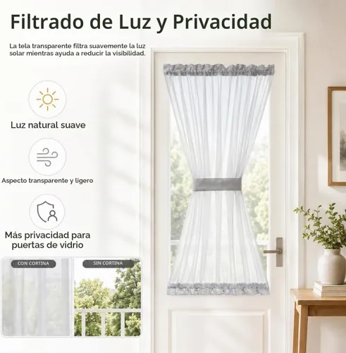 Vista 6 de Aquazolax - Cortinas transparentes para puerta y ventana gris - Cortinas con bolsillo para barra de 25 x 40 pulgadas para puertas de cristal