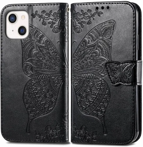 Vista 2 de Funda tipo cartera compatible con iPhone 14 para mujer, color negro