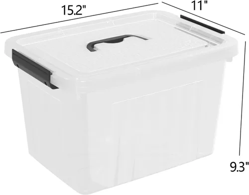 Vista 3 de Paquete de 4 cajas de almacenamiento de plástico transparente de 20 L con asa