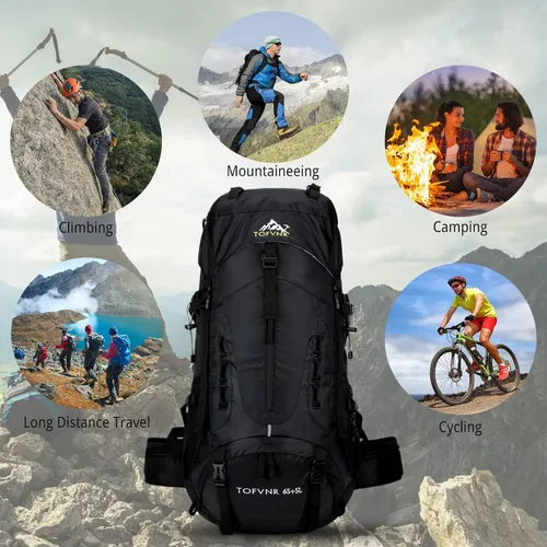 Vista 7 de Mochila de senderismo grande de 70 litros, mochila ligera para hombres y mujeres, al aire libre, gran capacidad, montañismo, impermeable, mochila