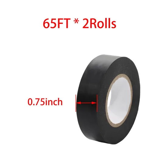 Vista 2 de Cinta eléctrica negra de PVC – 0.75" x 65' 2 rollos, alta adherencia, impermeable y resistente al calor, cinta aislante para reparación de cables