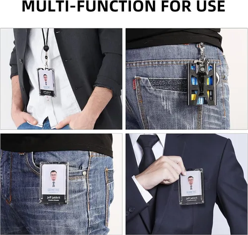 Vista 6 de ZAZE Portatarjetas para tarjetas de identificación con clip de cordón, cartera de plástico duro duradero resistente, portatarjetas verticales