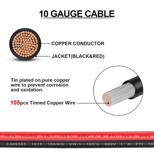 Vista 4 de Portafusibles de calibre 10 – Portafusibles de alambre resistente en línea de 10 AWG con fusibles de hoja ATC/ATO de 30 amperios para automóvil