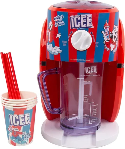 Vista 2 de Máquina de cono de nieve ICEE y paquete de 4 jarabes ICEE. Auténtica máquina de afeitar de hielo ICEE Home. Crea hasta medio galón de hielo
