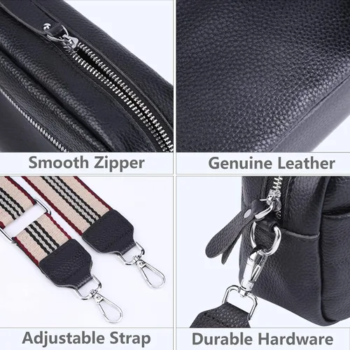 Vista 3 de Bolso cruzado para mujer de cuero genuino con correa ancha bolso de hombro de diseño moderno bolso cruzado con cremallera superior