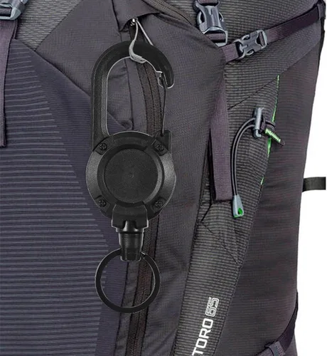 Vista 4 de Luya - Llavero táctico Luya de cuerda de alambre retráctil automática para exteriores, mosquetón, resistente y multiherramienta antirrobo, soporte