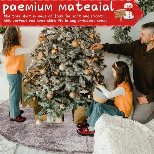 Vista 4 de Jenaai Falda de Árbol de Navidad Grande de 80 Pulgadas Falda de Árbol de Navidad Extra de Piel Sintética y Terciopelo Afelpado para Decoraciones
