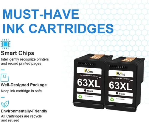 Vista 6 de 63XL - Cartuchos de tinta negros de repuesto para HP 63 63 XL para impresora HP OfficeJet 3830 5255 Envy 4520 4512 DeskJet 1112 3630 3632 2132