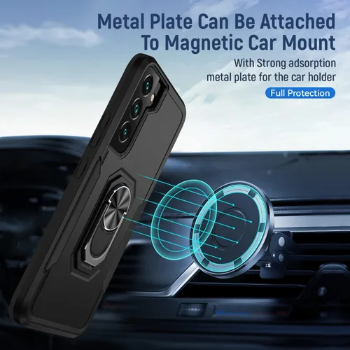 Vista 4 de Funda para Samsung Galaxy S22 Plus con soporte, anillo magnético de armadura, resistente funda protectora de grado militar a prueba de golpes