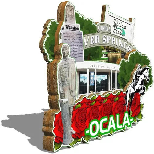 Vista 2 de Ocala - Imán de madera para nevera, diseño 3D de Florida, Estados Unidos, decoración de recuerdos coleccionables, hecho a mano, 2