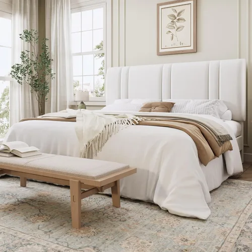 Vista 10 de SHA CERLIN Base de cama de plataforma de tamaño completo, cama tapizada de terciopelo con cabecera ajustable, diseño capitoné de canal vertical