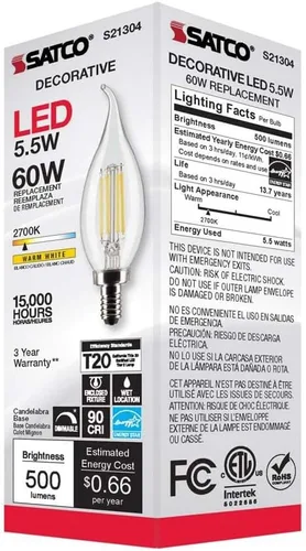 Vista 8 de Satco 6Pk 5.5w CA10 LED 2700K Candelabro Base regulable - 60w equiv