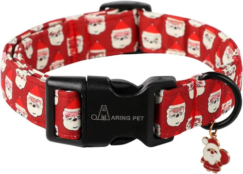 Vista 31 de ARING PET Collar de Navidad para perro, lindo collar de copos de nieve populares rojo y verde con hebilla de liberación rápida para cachorros