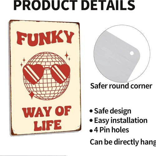 Vista 4 de Funky Way Of Life Poster Disco Retro Illustration Wall Art Poster Signs Posters Funny Metal Sign For Man Cave bathroom Farm Bedroom living room