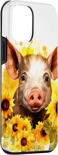 Vista 3 de iPhone 12 mini cerdo con girasoles granja animales flores amante diseño caso
