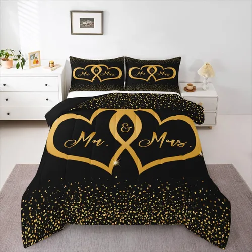 Vista 21 de Erosebridal Juego de edredón para parejas, juego de ropa de cama tamaño individual con lentejuelas doradas con purpurina dorada, edredón acolchado
