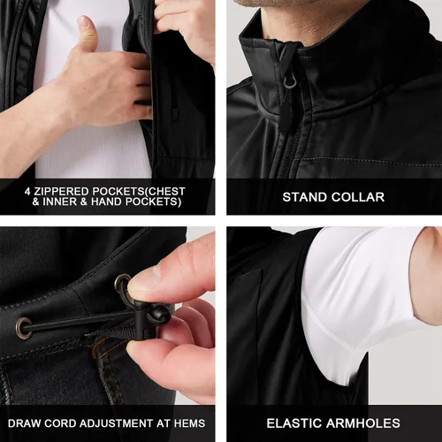 Vista 4 de URBEST Chaleco ligero de Softshell para hombre chaqueta sin mangas con bolsillos para golf senderismo viajes
