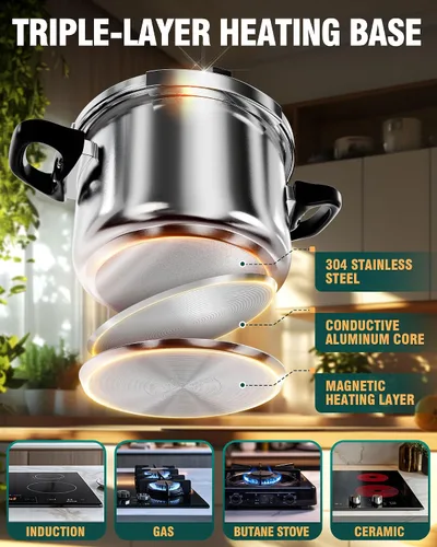 Vista 7 de WantJoin Olla a presión de 4.2 cuartos – Recipiente a presión de acero inoxidable 3 en 1 compatible con cocina de gas y de inducción, dispositivos