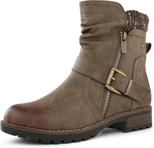 Vista 4 de Hawkwell Botas de combate para mujer, botas de tobillo con hebilla lateral y cremallera