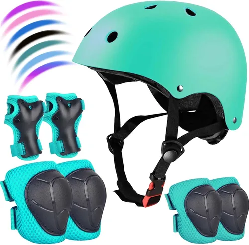 Vista 10 de Juego de casco de bicicleta ajustable para niños, chicos, chicas y adolescentes de 3 a 8 años de edad, incluye protectores de codo, rodilla