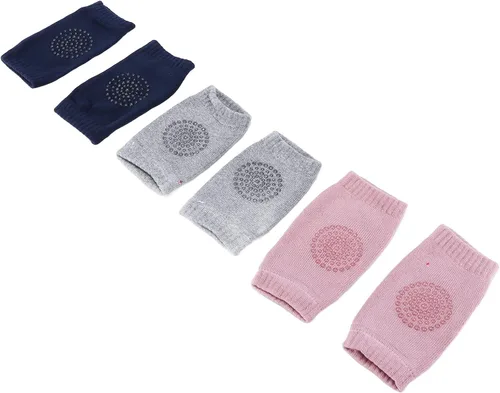 Vista 7 de 3 pares de protectores de rodilla para bebé que gatea la rodilla antideslizante algodón unisex bebé rodilla cómoda y transpirable para bebés