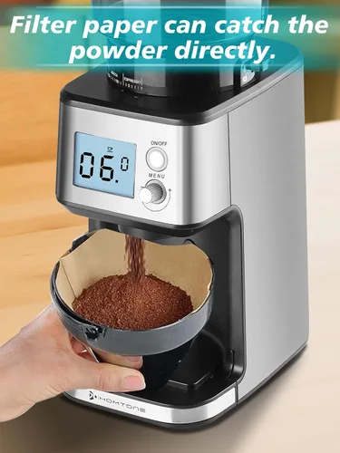 Vista 9 de Homtone Molinillo de café expreso con rebabas cónicas – Molinillo de frijoles eléctrico continuo de 2.008 in con ajustes de molienda, temporizador