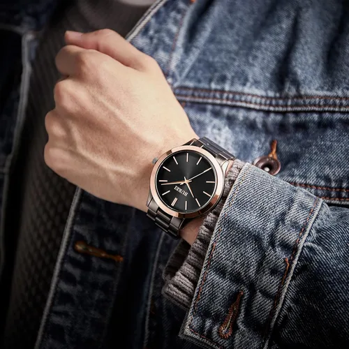 Vista 5 de BUREI Relojes de pulsera para hombre, relojes analógicos de cuarzo de acero inoxidable para hombre