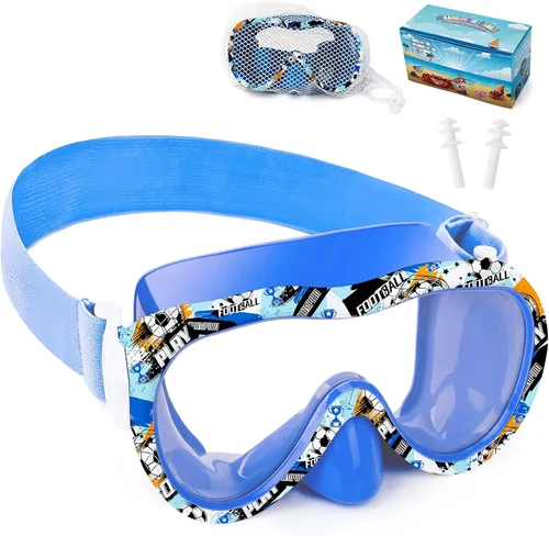 Vista 17 de Gafas de natación para niños con cubierta para la nariz, máscara de esnórquel panorámica de 180° con diseño antivaho y antifugas, correa de tela