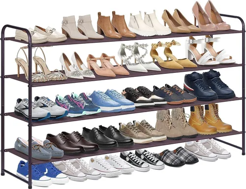 Vista 10 de KIMBORA Zapatero largo de 4 niveles para el piso del armario, estante ancho para zapatos, organizador de almacenamiento de 30 pares apilables, Negro