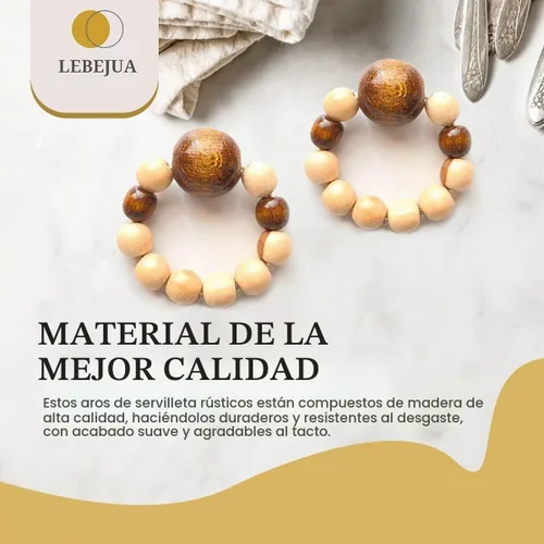 Vista 3 de Juego de 6 servilleteros modernos con cuentas de madera Servilleteros de cena para vacaciones y Navidad, fiesta de cumpleaños y decoración de boda