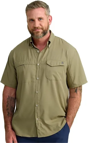 Vista 19 de HUK Men's Tide Point Kc Scott Original Artwork Short Sleeve Shirt, Fishing Button Down Negro