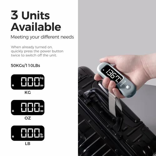 Vista 4 de pack all Báscula de equipaje de 110 libras, báscula digital de equipaje de mano, báscula de peso para maleta de viaje con pantalla LCD, batería