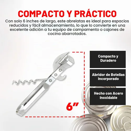 Vista 4 de Chef Craft Select - Abridor de latas 3 en 1, 6 pulgadas de longitud, acero inoxidable