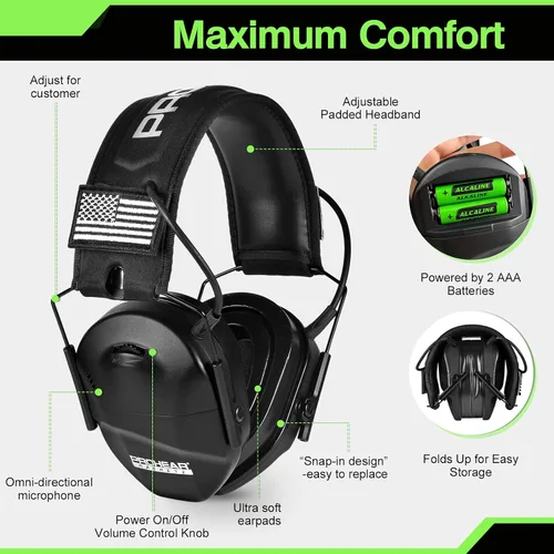 Vista 3 de PROHEAR Protección Auditiva Electrónica para Jóvenes 23dB NRR Ajuste Delgado Amplificación de Sonido Compresión de Ruido Diseño Compacto Campo