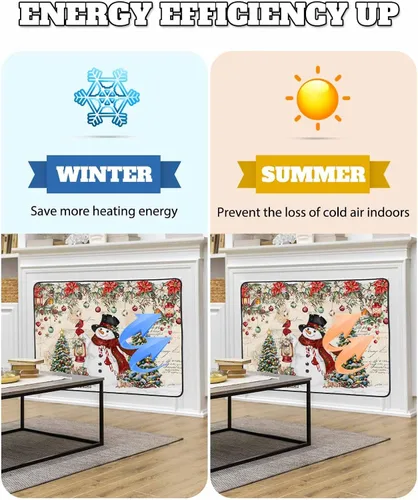 Vista 12 de Cubierta magnética azul para chimenea, detiene la pérdida de calor, pantalla de chimenea para interiores, bolas de gnomos de Navidad, árbol de copo