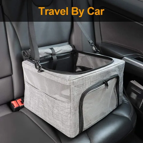 Vista 6 de Asiento de automóvil para perros y gatos, plegable con marco de metal, bolsa de viaje para mascotas pequeñas y medianas de hasta 15 libras