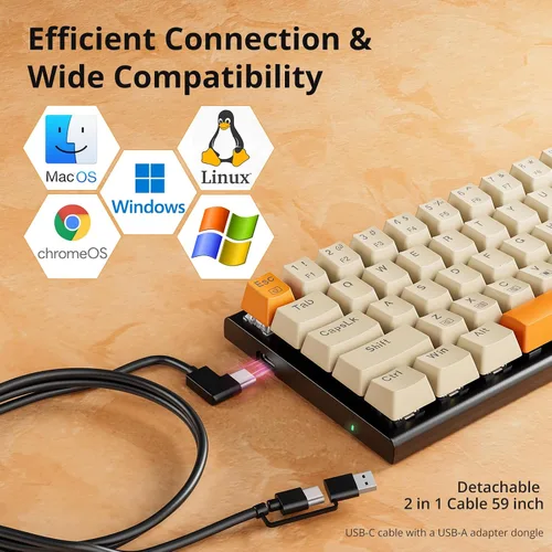 Vista 6 de Redragon Teclado mecánico 60% para juegos, 68 teclas, teclado RGB de oficina con cable con teclas de flecha, macro programable, interruptores rojos