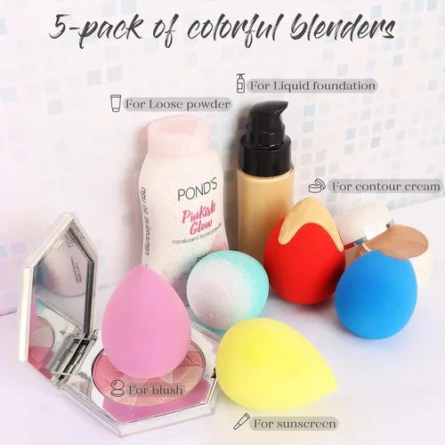 Vista 5 de BEAKEY Set de 5 esponjas de maquillaje y BEAKEY 12 piezas de esponjas triangulares en polvo
