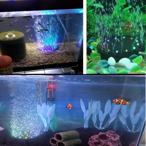 Vista 7 de 5 pulgadas 12 LED acuario burbuja luz aire piedra, tanque de peces LED burbuja bomba de aire sumergible bomba de aire lámpara de piedra burbuja