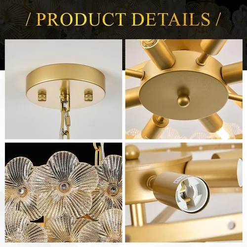 Vista 9 de Lámpara de cristal transparente de flores de 24 "8 luces de oro Dorado