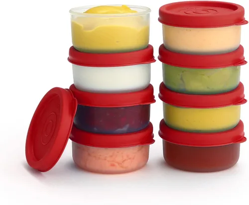 Vista 20 de Recipientes para condimentos con tapas, paquete de 8 unidades, 1.3 onzas. Recipiente para aderezo para ensalada para llevar, pequeños recipientes