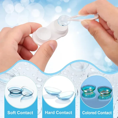 Vista 6 de Adecco LLC Kit de lentes de contacto para viajes: con espejo + botella + pinzas + contenedor, Negro