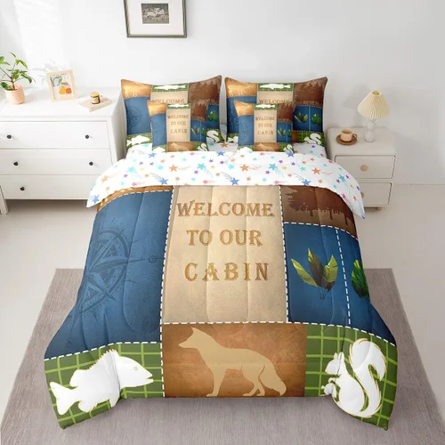 Vista 8 de Feelyou Juego de edredón de ciervo con sábanas – Tamaño Queen 7 piezas Juego de ropa de cama infantil de caza rústica – Cama de ciervo de cabaña