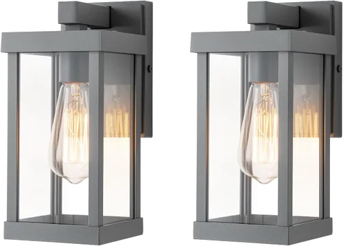 Vista 8 de mirrea Aplique de pared clásico para exteriores de 11 pulgadas, marco de metal rectangular negro mate y pantalla de vidrio transparente, luz