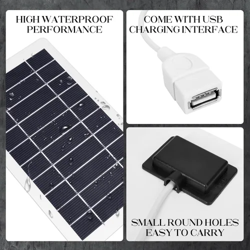 Vista 3 de Cargador de panel solar USB, kit de panel solar portátil de 2 piezas para cámara, carga de teléfono celular, camping, senderismo, viajes al aire