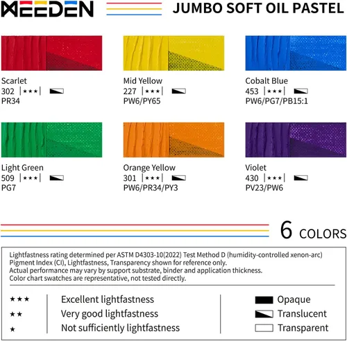 Vista 2 de MEEDEN Jumbo Soft Oil Pastels: 1.3 fl oz 6 Colores Grandes Artistas Juego