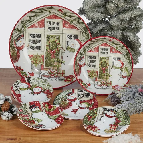 Vista 8 de Certified International Snowman's Farmhouse - Juego de vajilla de 16 piezas, servicio para 4